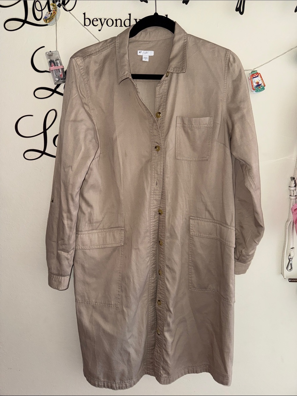 J. Jill Beige Button-Front Collared Shacket